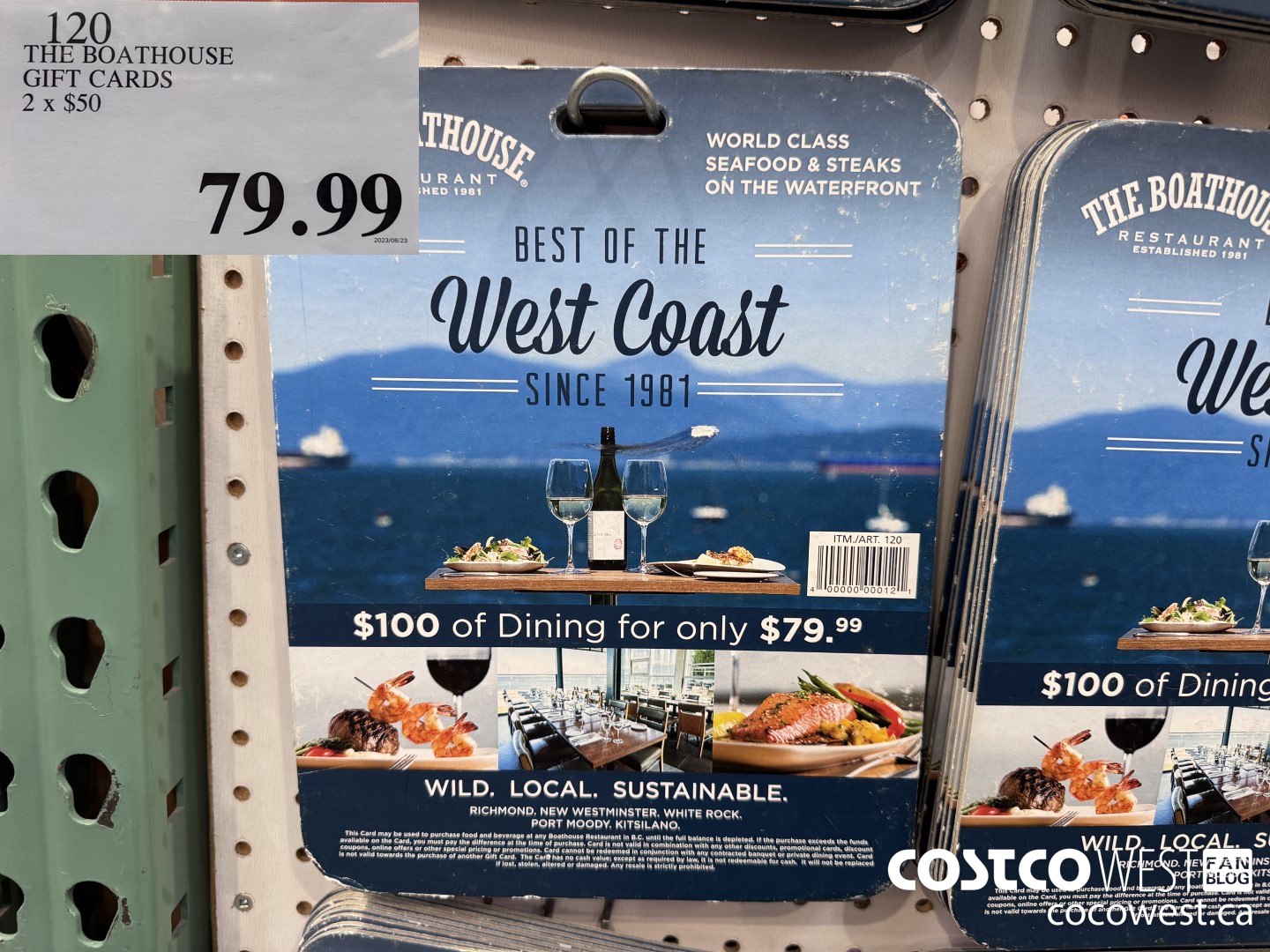 120 THE BOATHOUSE GIFT CARDS 2 X $50 $79.99