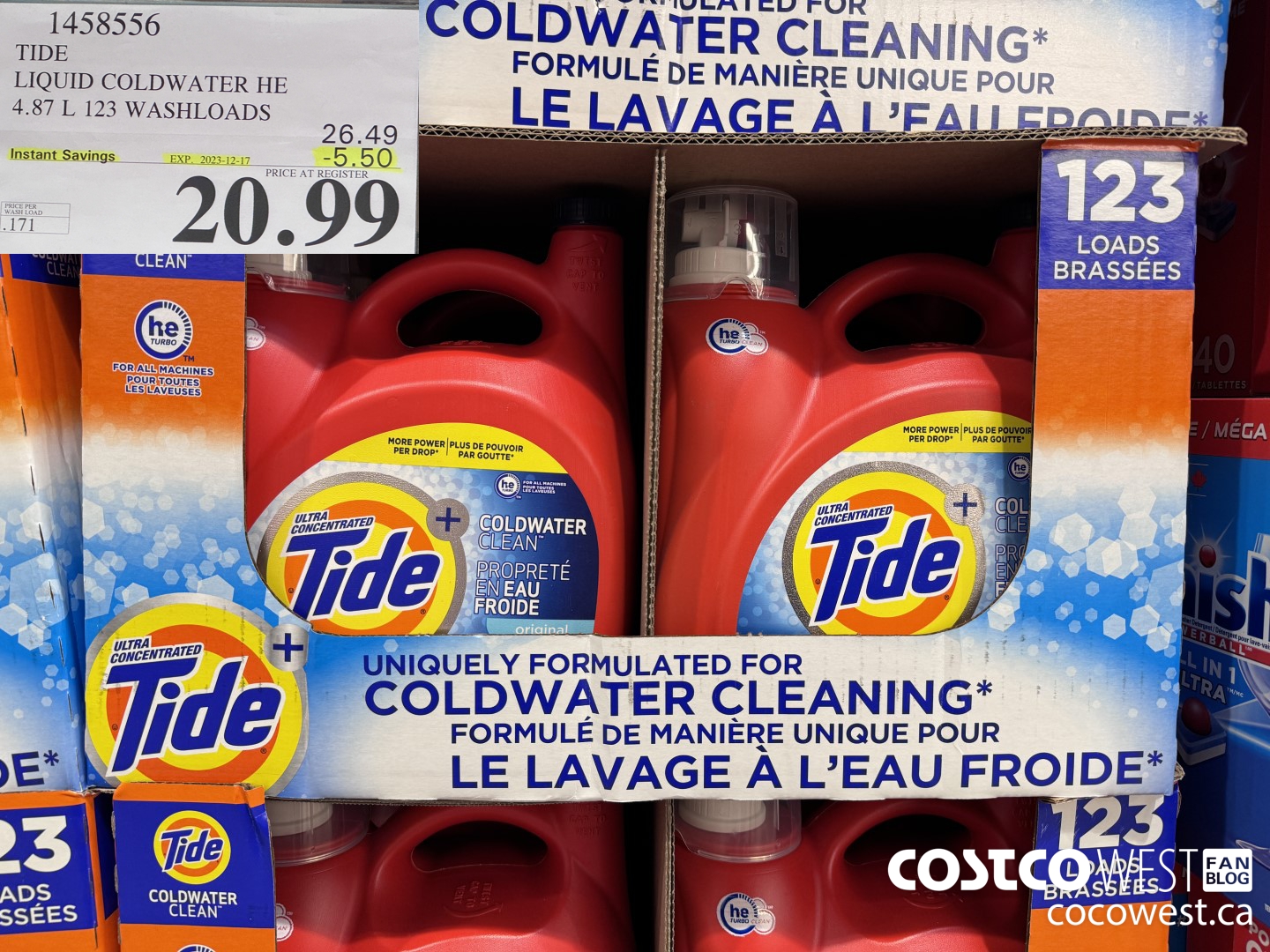 1458556 TIDE LIQUID COLDWATER HE 4.78 L 123 WASHLOADS  ($5.50 INSTANT SAVINGS EXPIRES ON 2023-12-17) $20.99