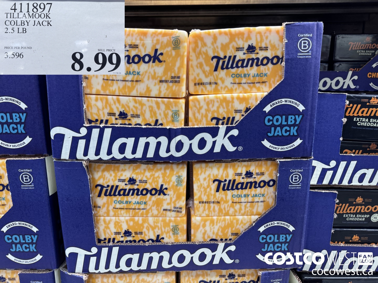411897 TILLAMOOK COLBY JACK 2.5 LBS  $8.99