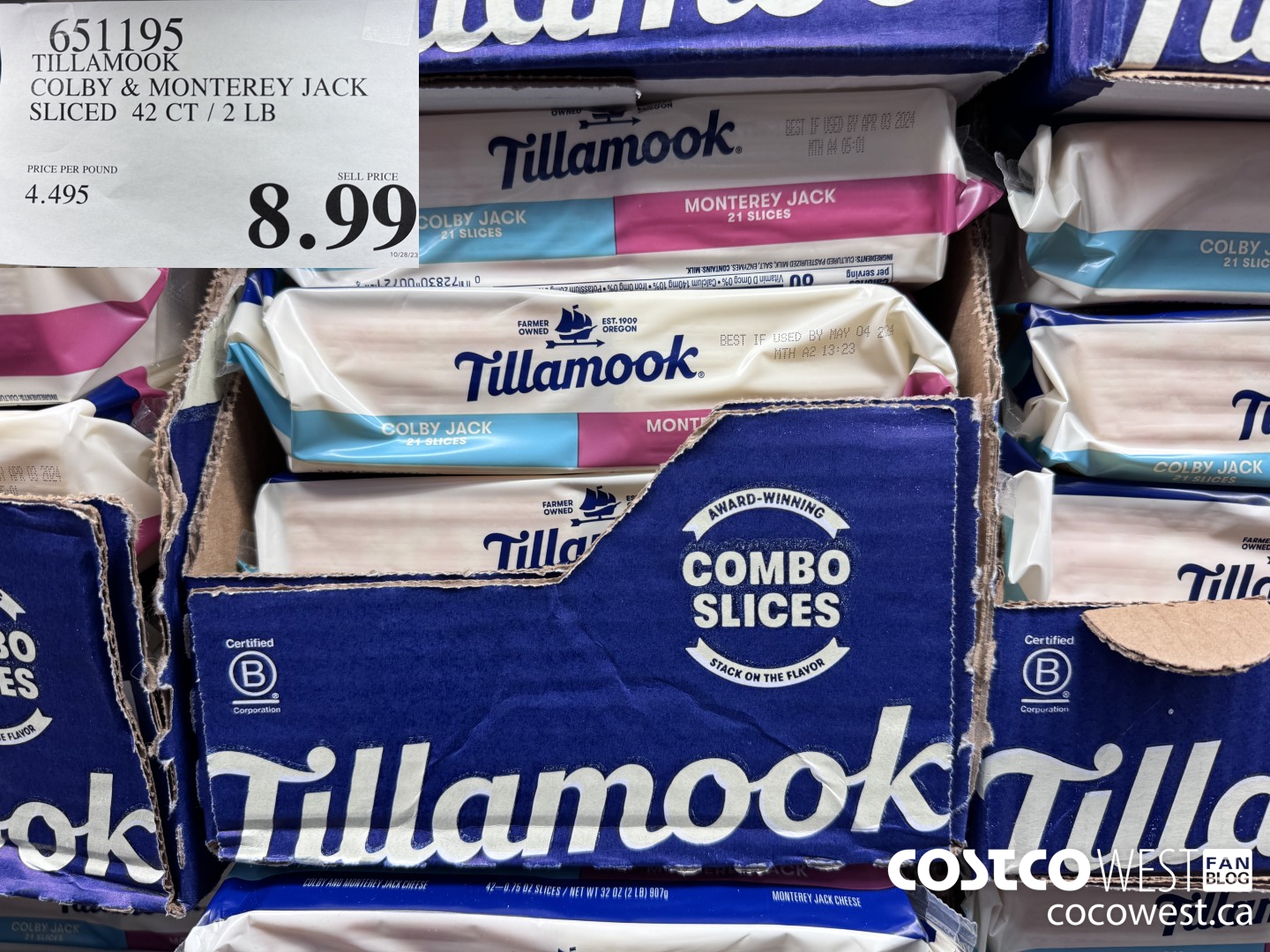 651195 TILLAMOOK COLBY & MONTEREY JACK SLICED 42 CT / 2 LB $8.99