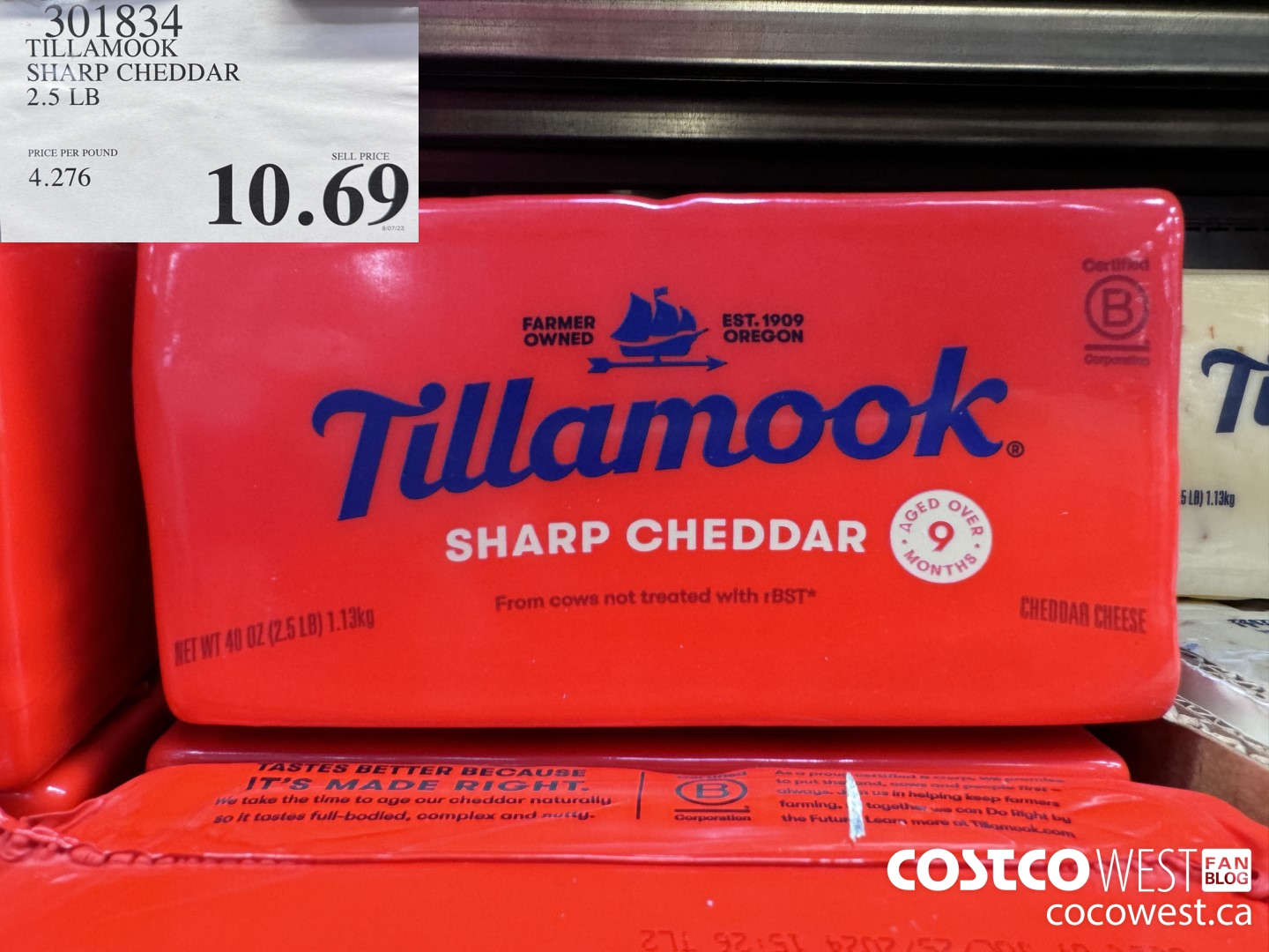 301834 TILLAMOOK SHARP CHEDDAR 2.5 LB $10.69