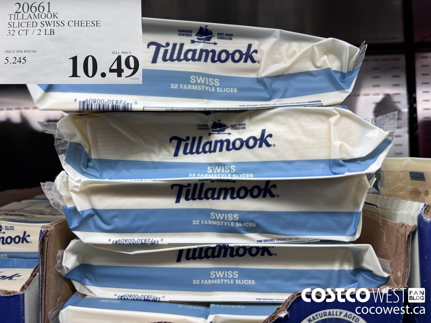 20661 TILLAMOOK SLICED SWISS CHEESE 32 CT / 2 LBS $10.49