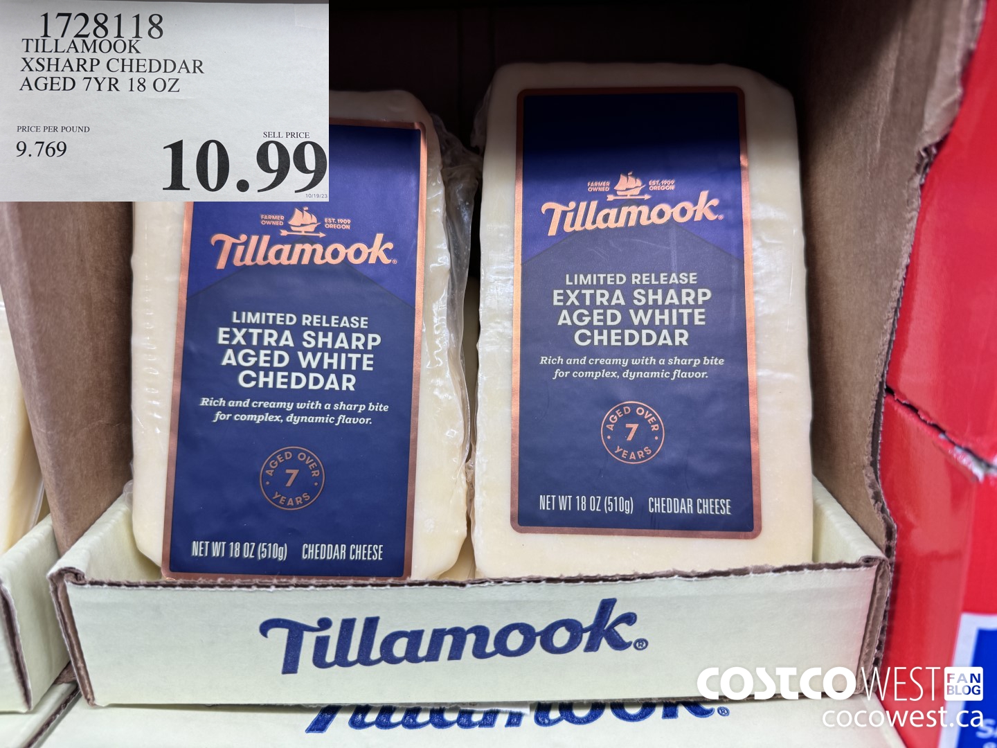 1728118 TILLAMOOK XSHARP CHEDDAR AGED 7YR 18 OZ $10.99