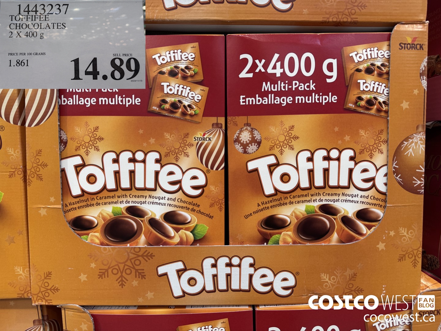 1443237 TOFFIFEE CHOCOLATES 2 x 400 g $14.89