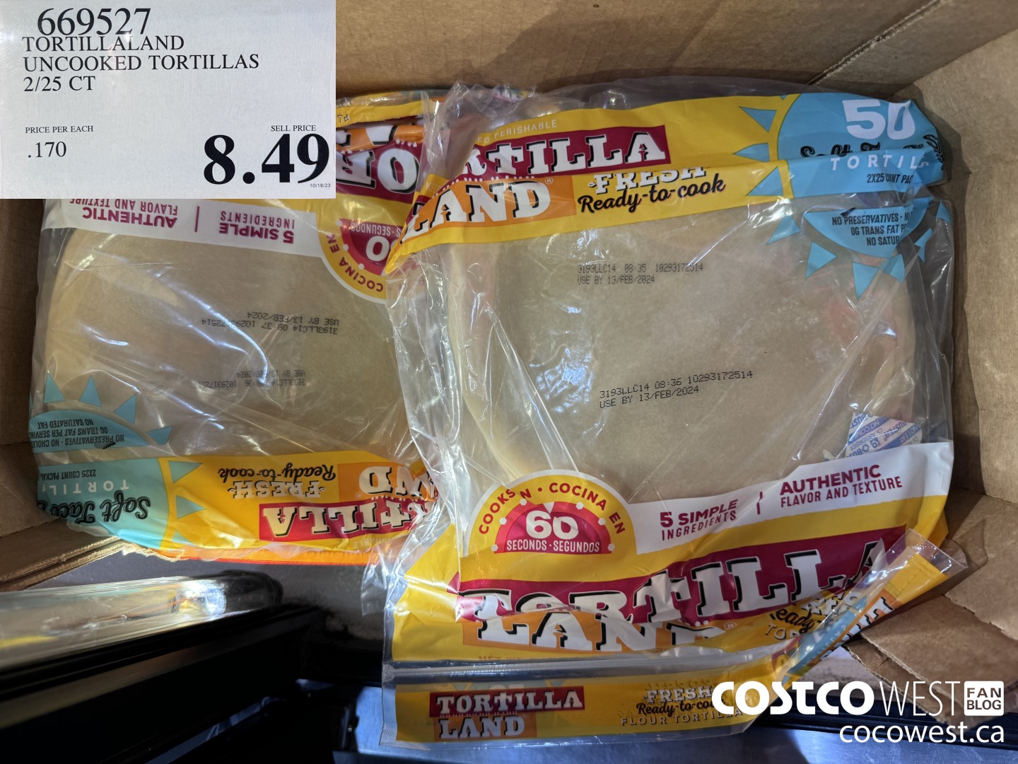 669527 TORTILLALAND UNCOOKED TORTILLAS 2/25 CT  $8.49