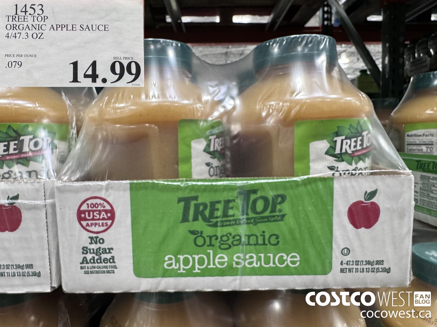 1453 TREE TOP ORGANIC APPLE SAUCE 4/47.3 OZ $14.99