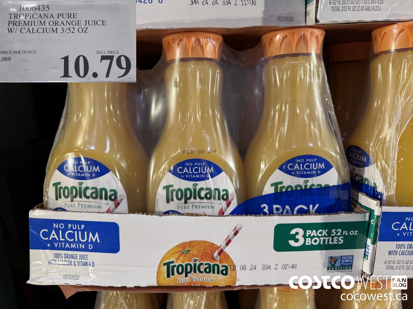 1006435 TROPICANA PURE PREMIUM ORANGE JUICE W/ CALCIUM 3/52 OZ $10.79
