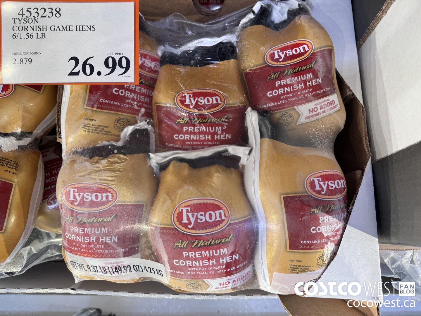 453238 TYSON CORNISH GAME HENS 6/1.56 LB $26.99
