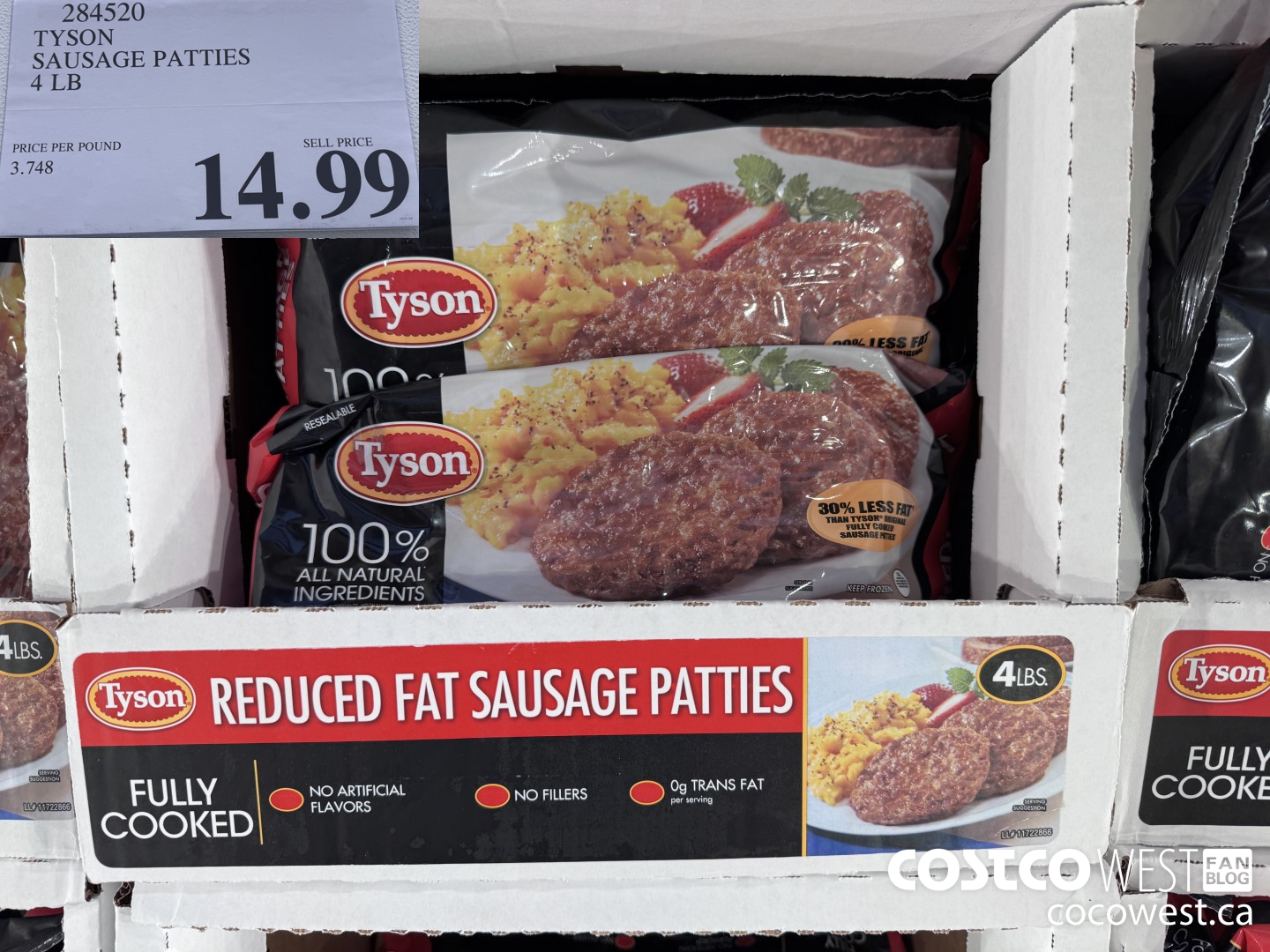 284520 TYSON SAUSAGE PATTIES 4 LB $14.99