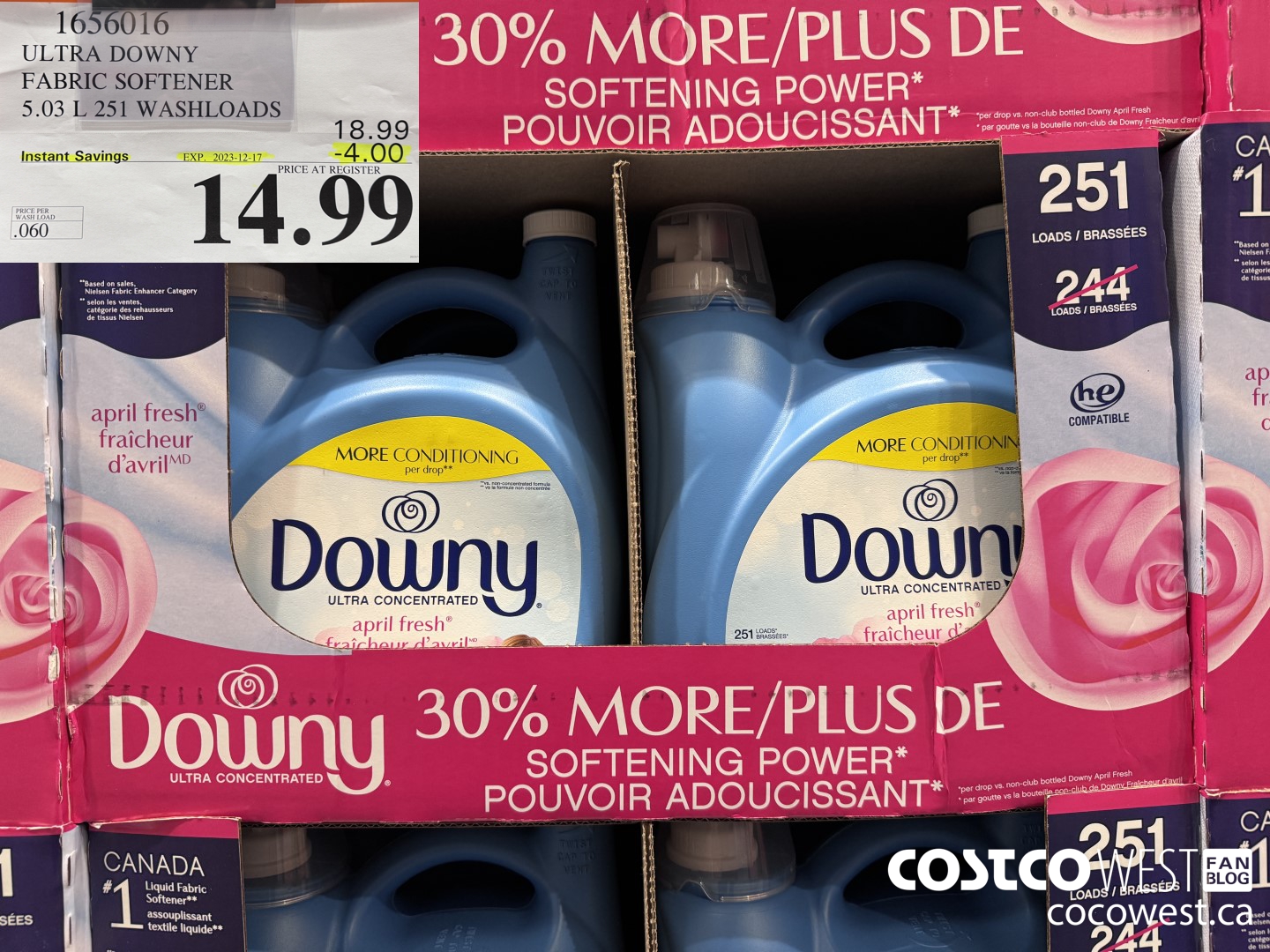 1656016 ULTRA DOWNY FABRIC SOFTENER 5.03 L 251 WASHLOADS ($4.00 INSTANT SAVINGS EXPIRES ON 2023-12-17) $14.99