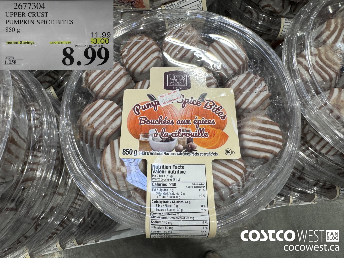 2677304 UPPER CRUST PUMPKIN SPICE BITES 850G ($3.00 INSTANT SAVINGS EXPIRES ON 2023-12-03) $8.99