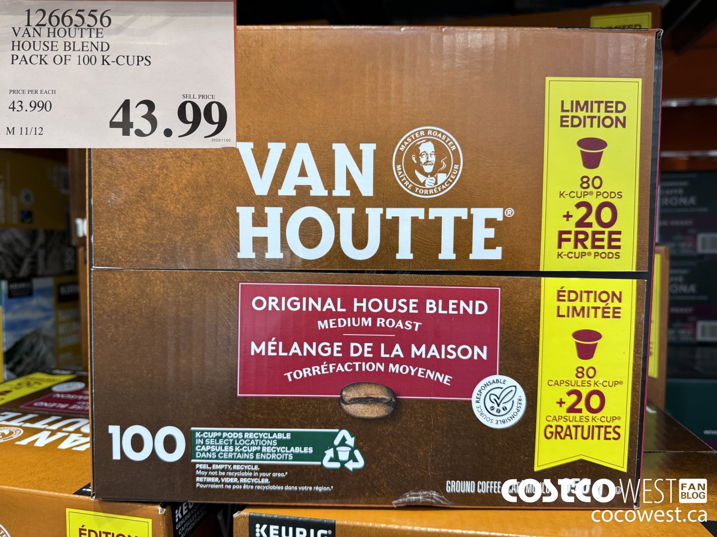 1266556 VAN HOUTTE HOUSE BLEND PACK OF 100 K-CUPS $43.99