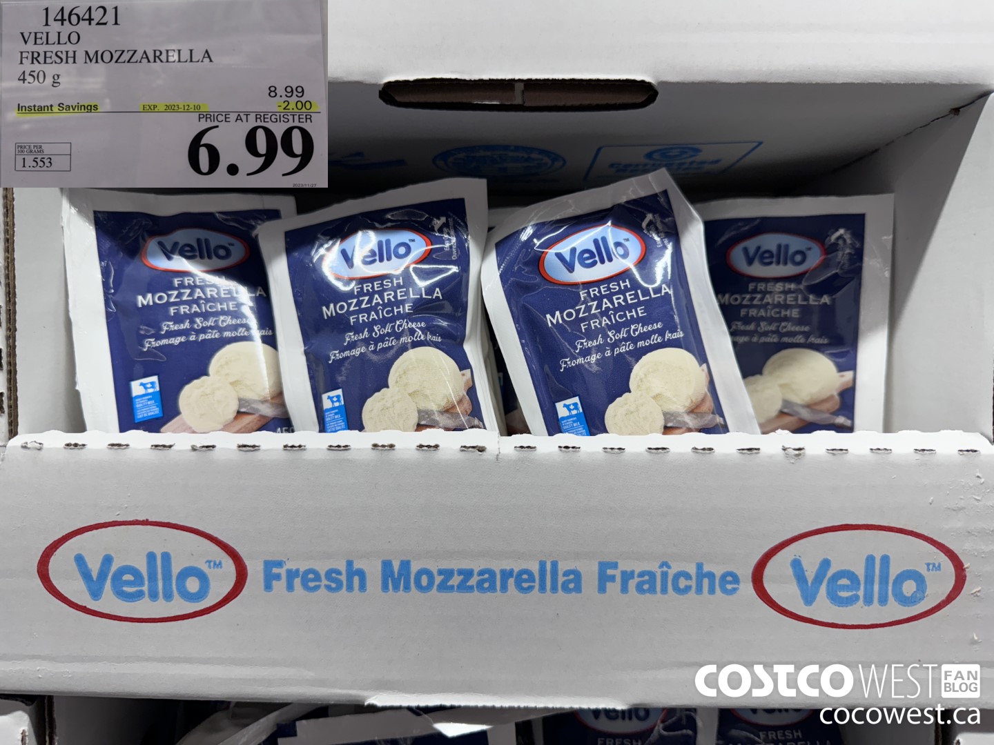 146421 VELLO FRESH MOZZARELLA 450 G ($2.00 INSTANT SAVINGS EXPIRES ON 2023-12-10) $6.99