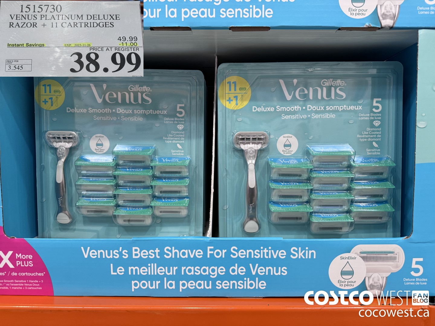 1515730 VENUS PLATINUM DELUXE RAZOR + 11 CARTRIDGES ($11.00 INSTANT SAVINGS EXPIRES ON 2023-11-26) $38.99