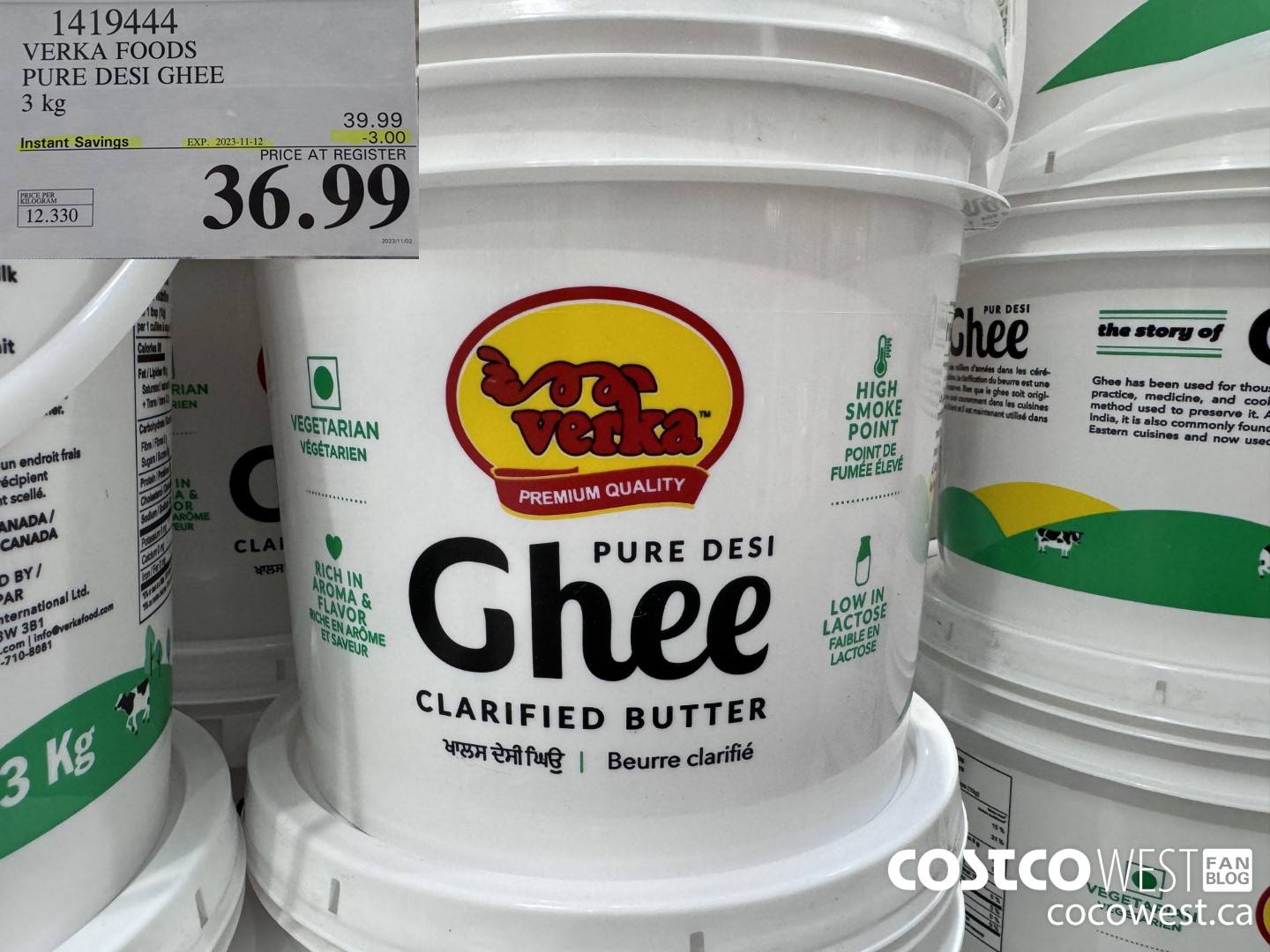 1419444 VERKA FOODS PURE DESI GHEE 3 kg ($3.00 INSTANT SAVINGS EXPIRES ON 2023-11-12) $36.99