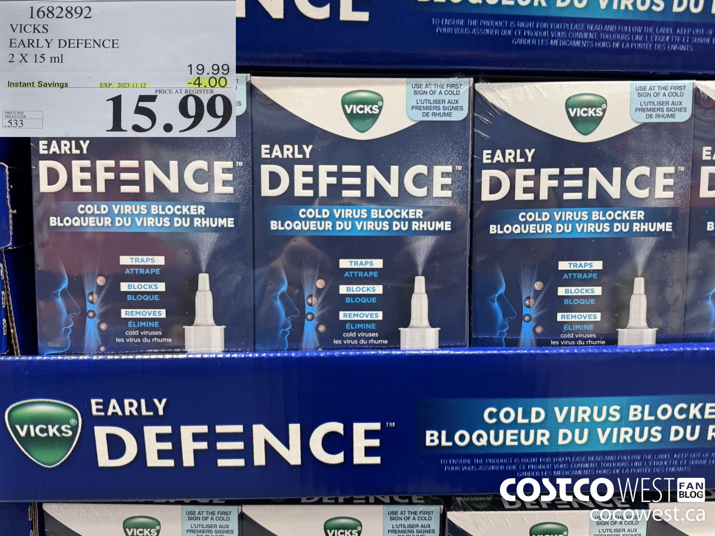 1682892 VICKS EARLY DEFENCE 2 X 15 ML ($4.00 INSTANT SAVINGS EXPIRES ON 2023-11-12) $15.99