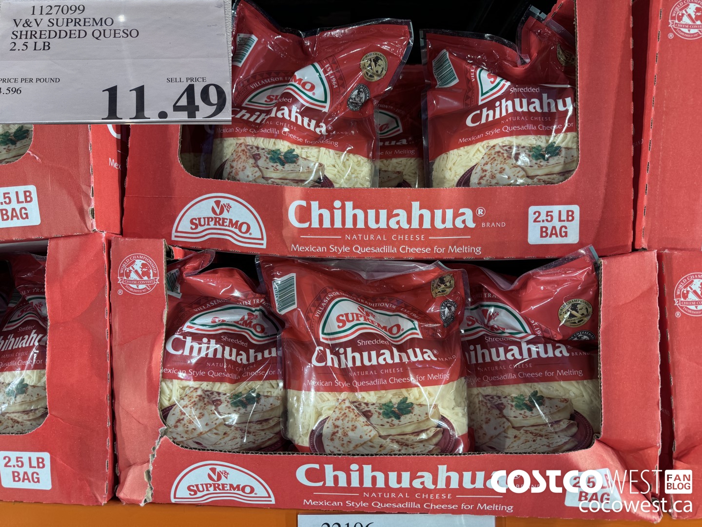 1127099 V&V SUPREMO SHREDDED QUESO 2.5 LB  $11.49