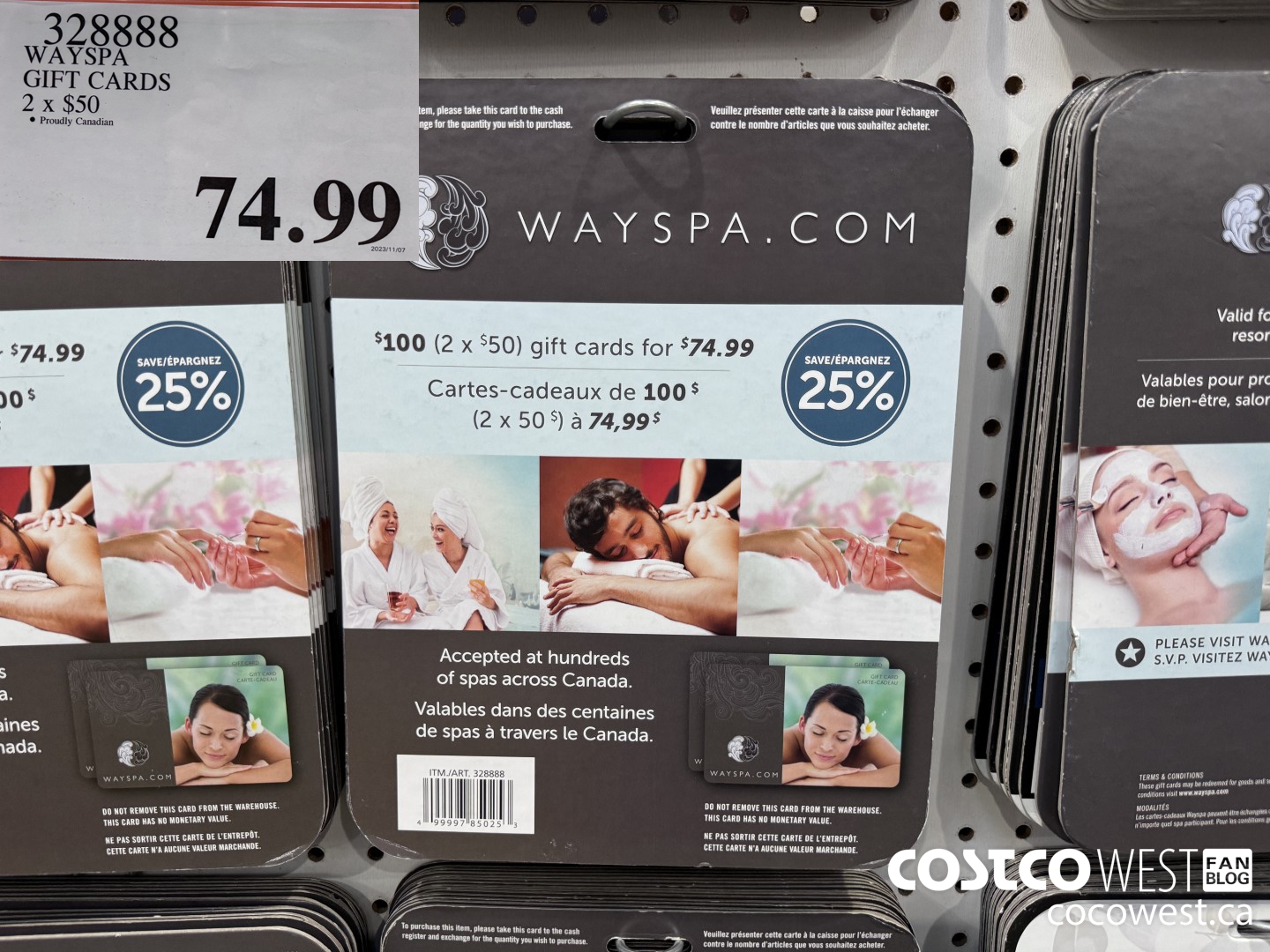 328888 WAYSPA GIFT CARDS 2 X $50 $74.99