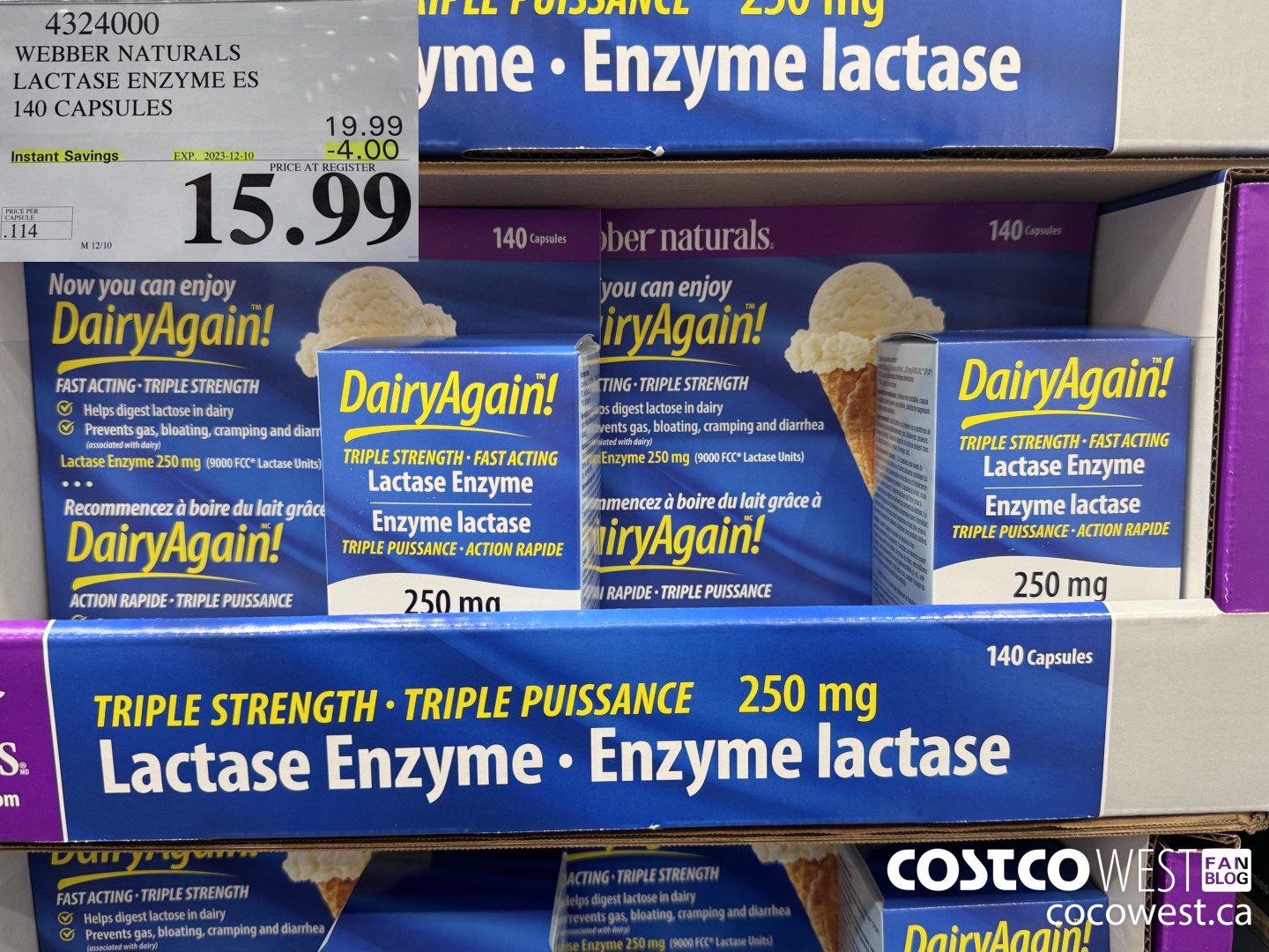 4324000 WEBBER LACTASE ENZYME ES 140 CAPSULES ($4.00 INSTANT SAVINGS EXPIRES ON 2023-12-10) $15.99