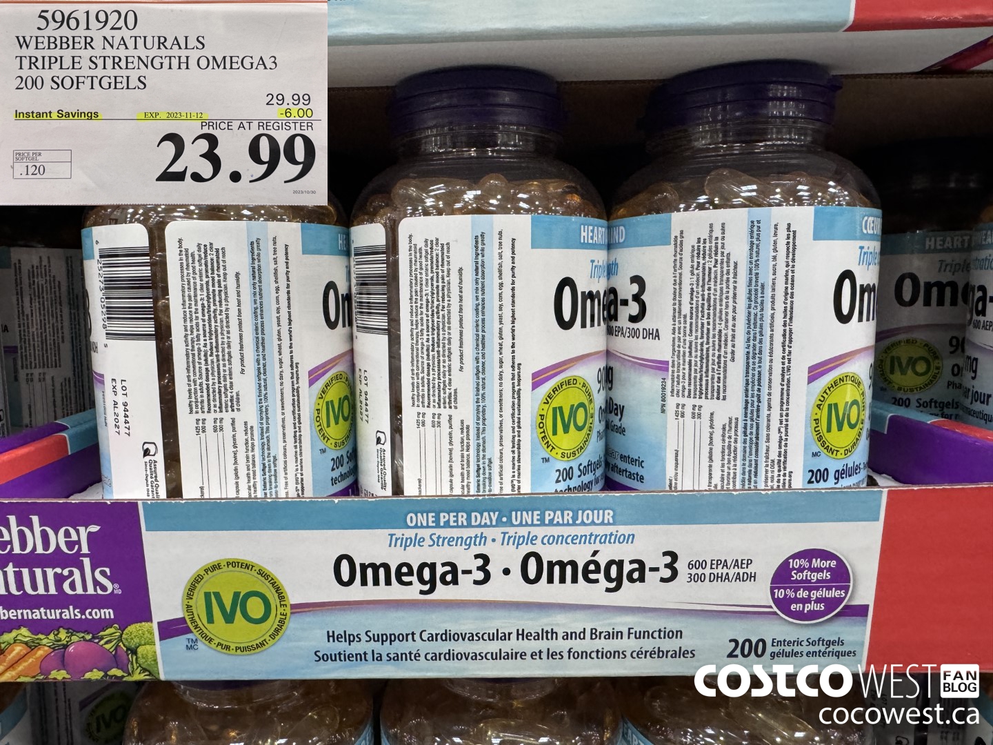 5961920 WEBBER NATURALS TRIPLE STRENGTH OMEGA3 200 SOFTGELS ($6.00 INSTANT SAVINGS EXPIRES ON 2023-11-12) $23.99
