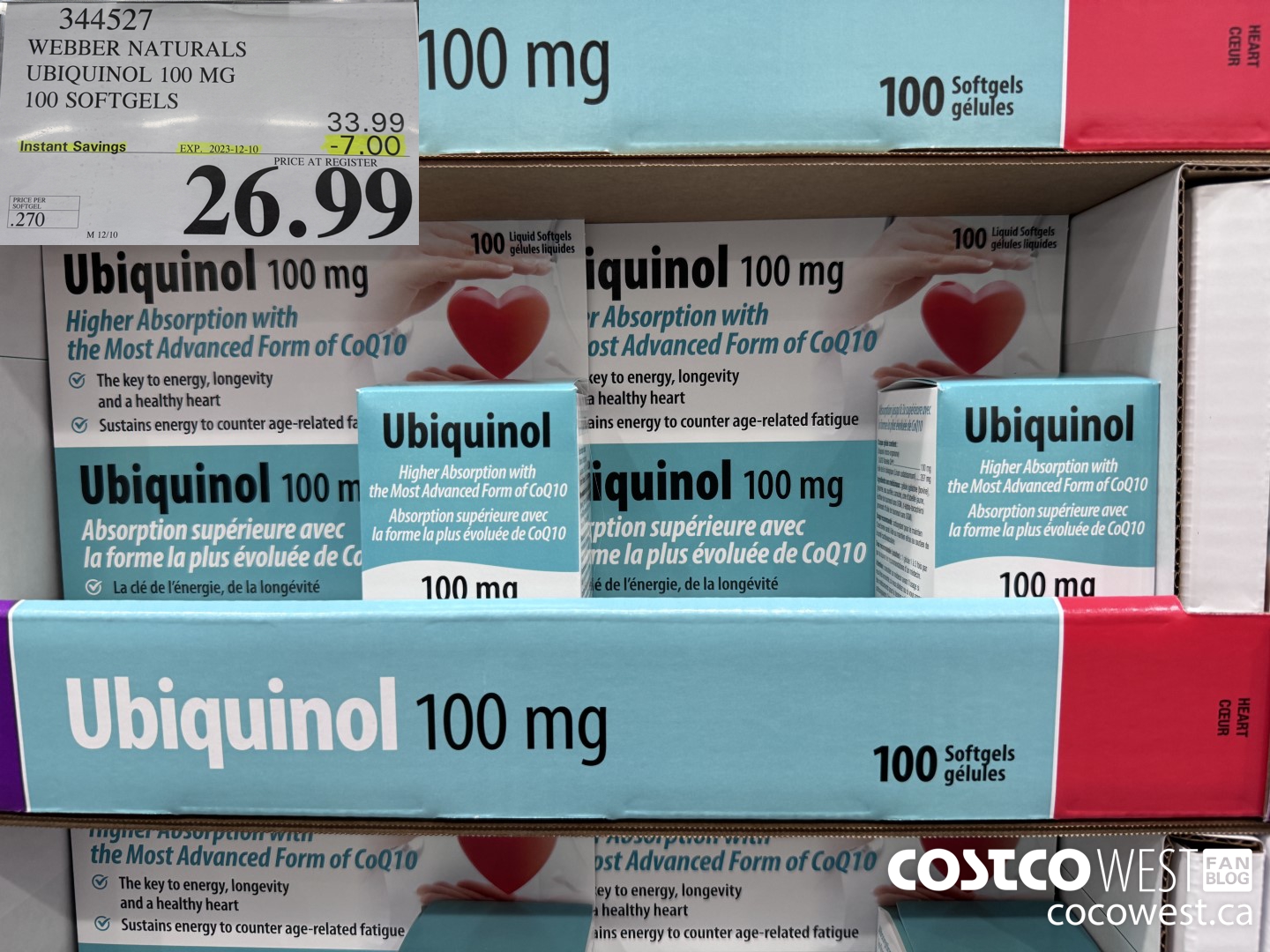 344527 WEBBER NATURALS UBIQUINOL 100 MG 100 SOFTGELS ($7.00 INSTANT SAVINGS EXPIRES ON 2023-12-10) $26.99