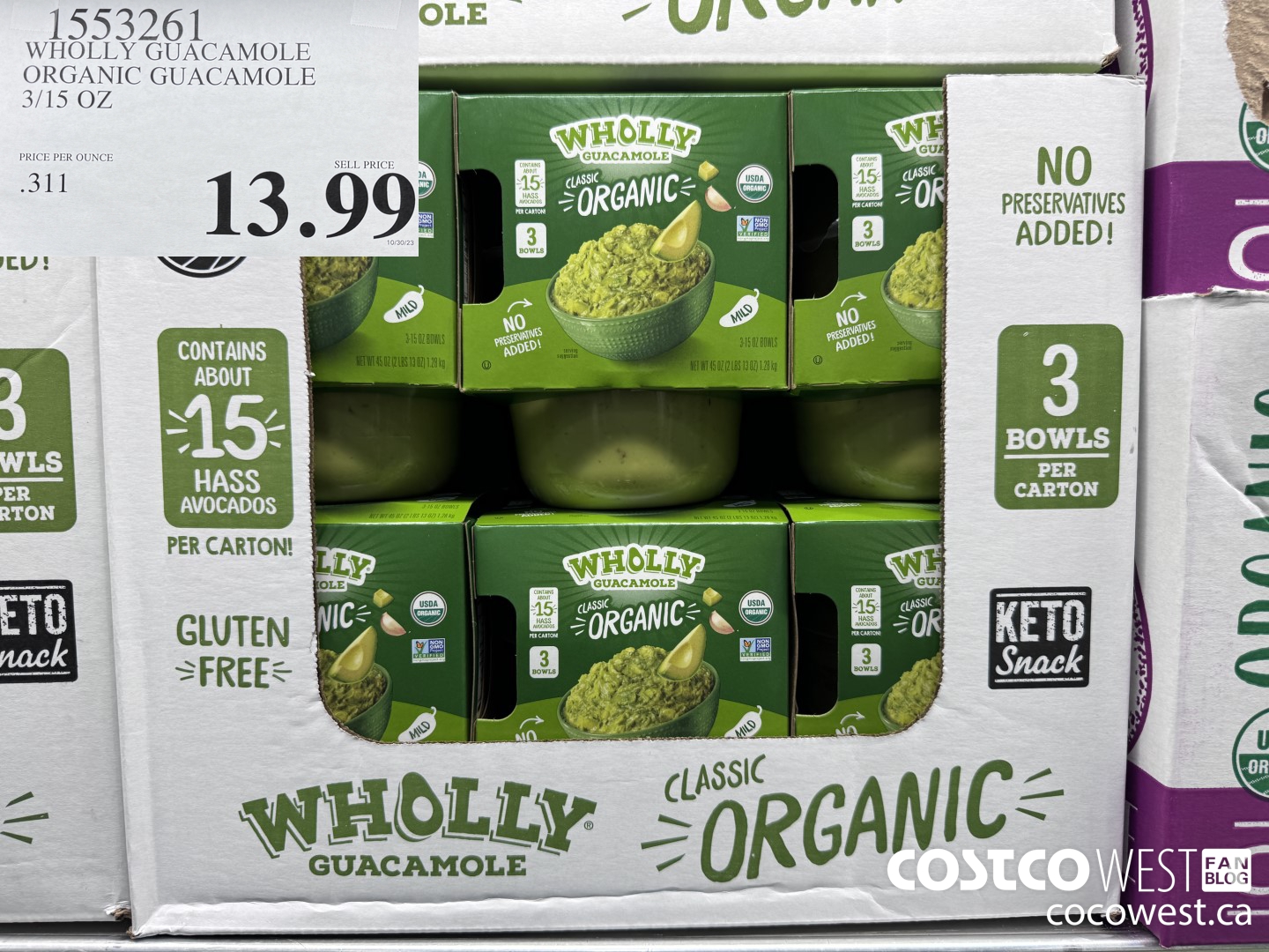1553261 WHOLLY GUCAMOLE ORGANIC GUACAMOLE 3/15 OZ $13.99