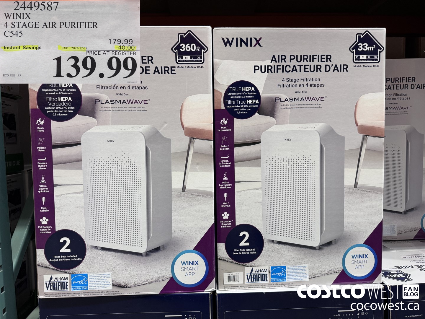 2449587 WINIX TRUE HEPA AIR PURIFIER C545 ($40.00 INSTANT SAVINGS EXPIRES ON 2023-12-17) $139.99
