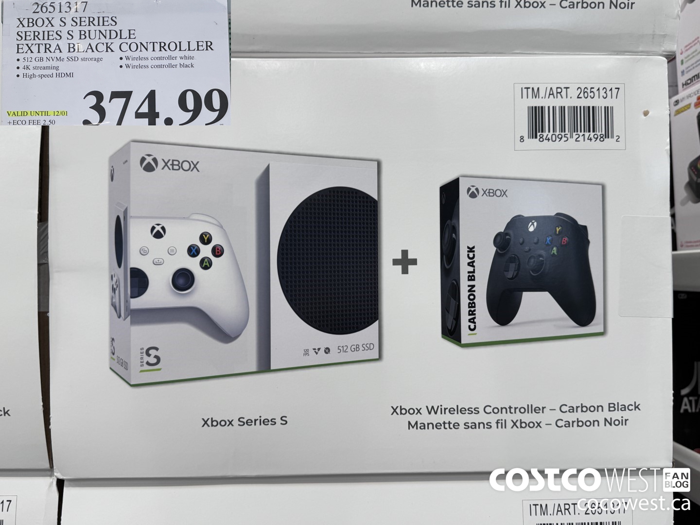 2651317 XBOX S SERIES SERIES S BUNDLE EXTRA BLACK CONTROLLER (EXPIRES ON 2023-12-01) $374.99