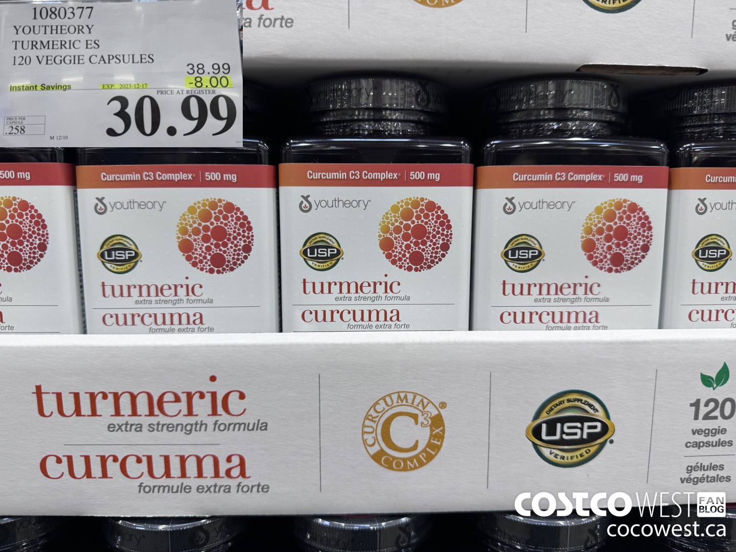 1080377 YOUTHEORY TURMERIC ES 120 VEGGIE CAPSULES ($8.00 INSTANT SAVINGS EXPIRES ON 2023-12-17) $30.99