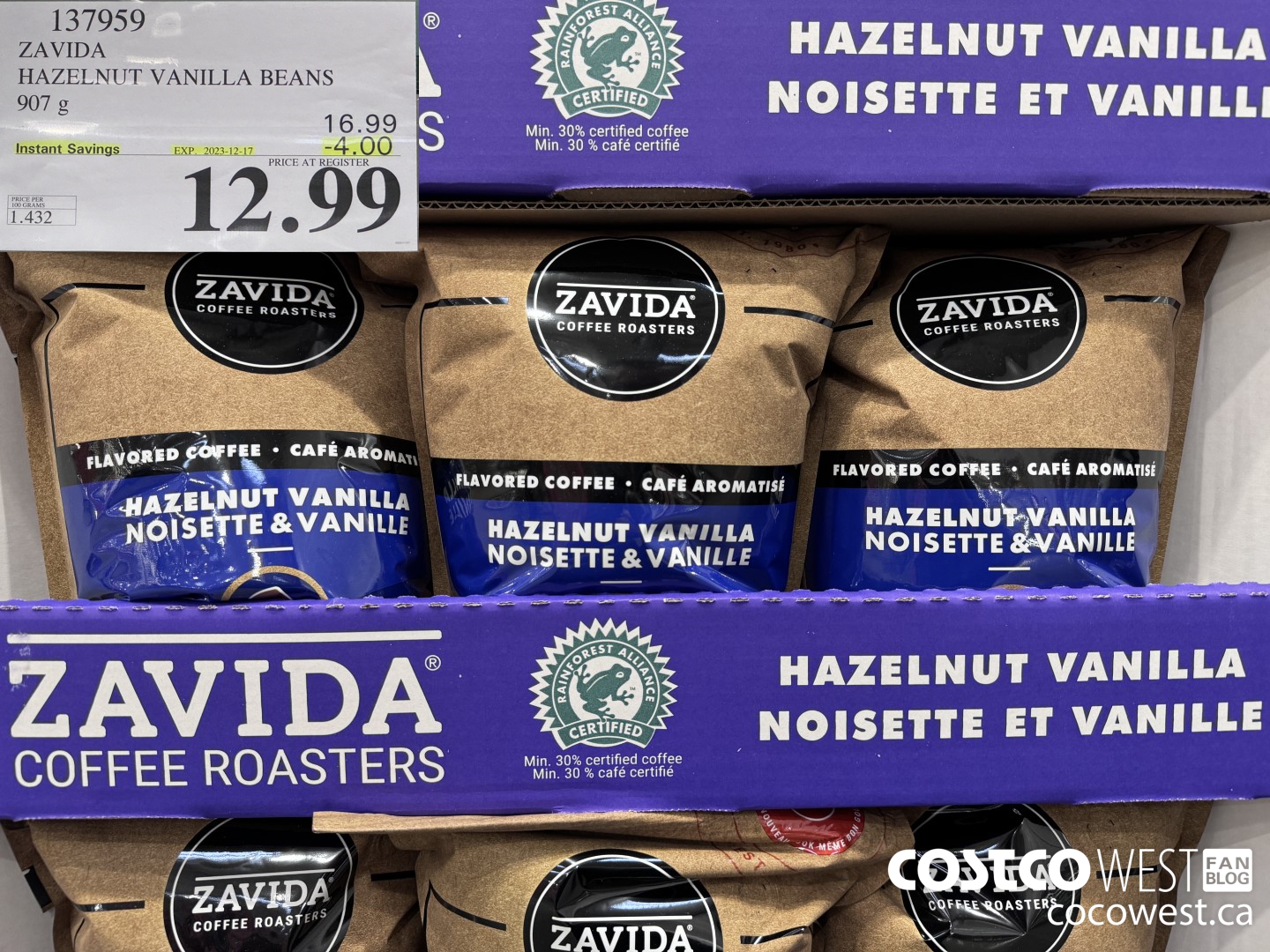 137959 ZAVIDA HAZELNUT VANILLA BEANS 907 g ($4.00 INSTANT SAVINGS EXPIRES ON 2023-12-17) $12.99