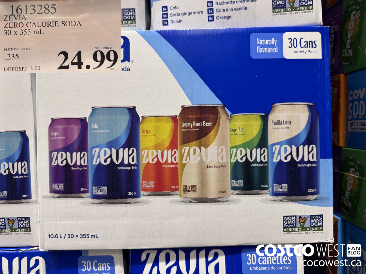 1613285 ZEVIA ZERO CALORIE SODA 30 X 355ML $24.99
