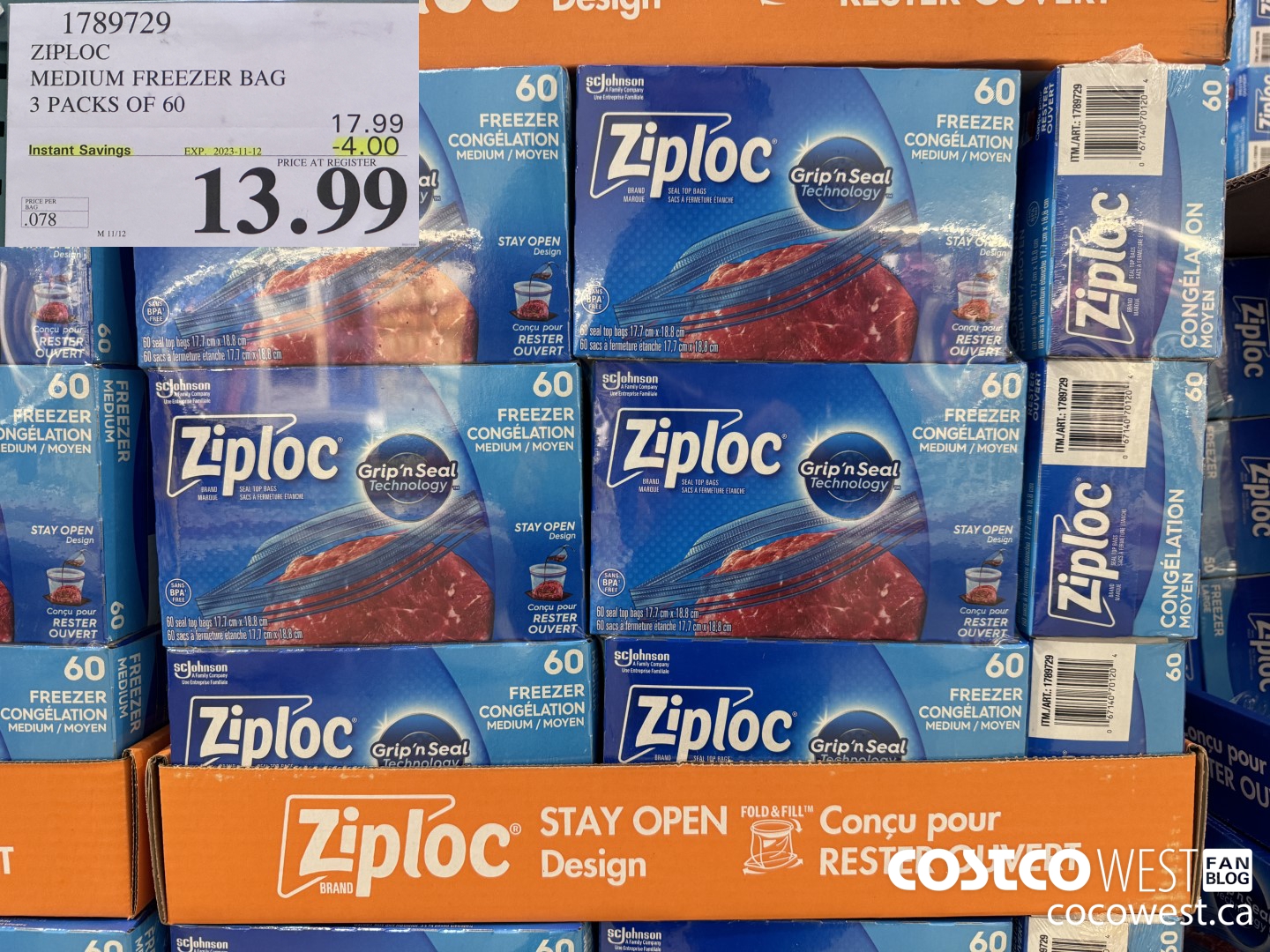 1789729 ZIPLOC MEDIUM FREEZER BAG 3 x 60 ($4.00 INSTANT SAVINGS EXPIRES ON 2023-11-12) $13.99