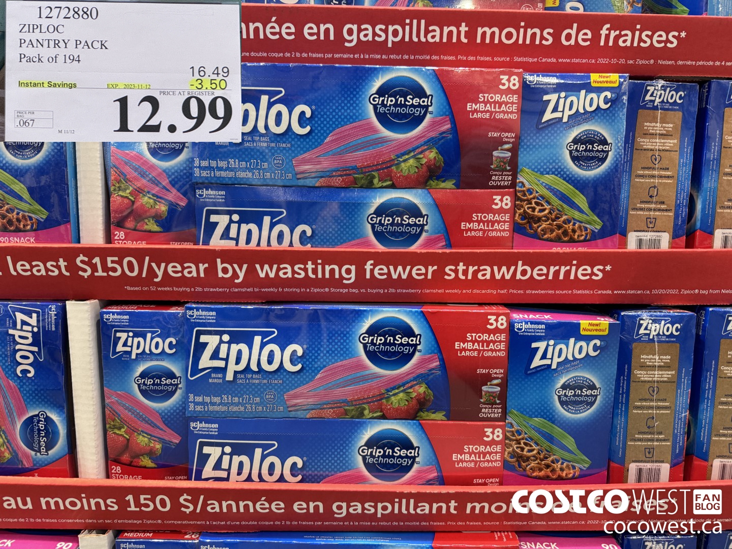 1272880 ZIPLOC PANTRY PACK Pack of 194 ($3.50 INSTANT SAVINGS EXPIRES ON 2023-11-12) $12.99