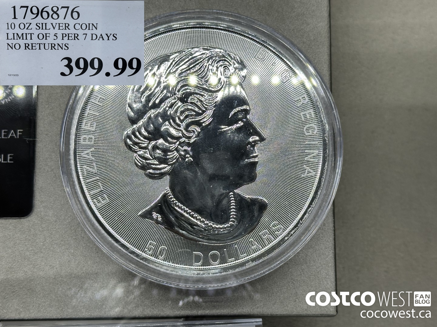 1796876 10 OZ SILVER COIN LIMIT OF 5 PER 7 DAYS NO RETURNS $399.99