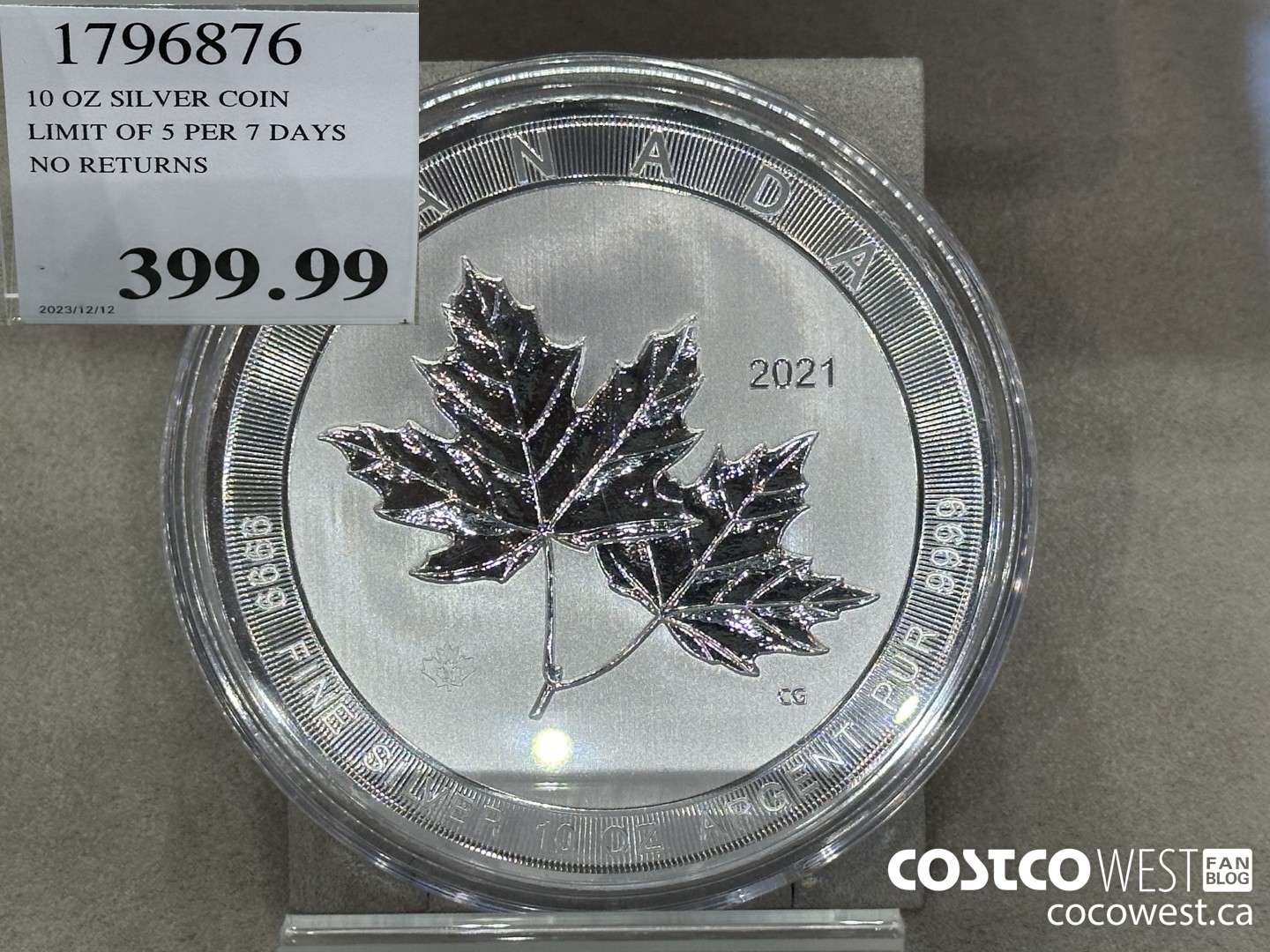 1796876 10 OZ SILVER COIN LIMIT OF 5 PER 7 DAYS NO RETURNS $399.99