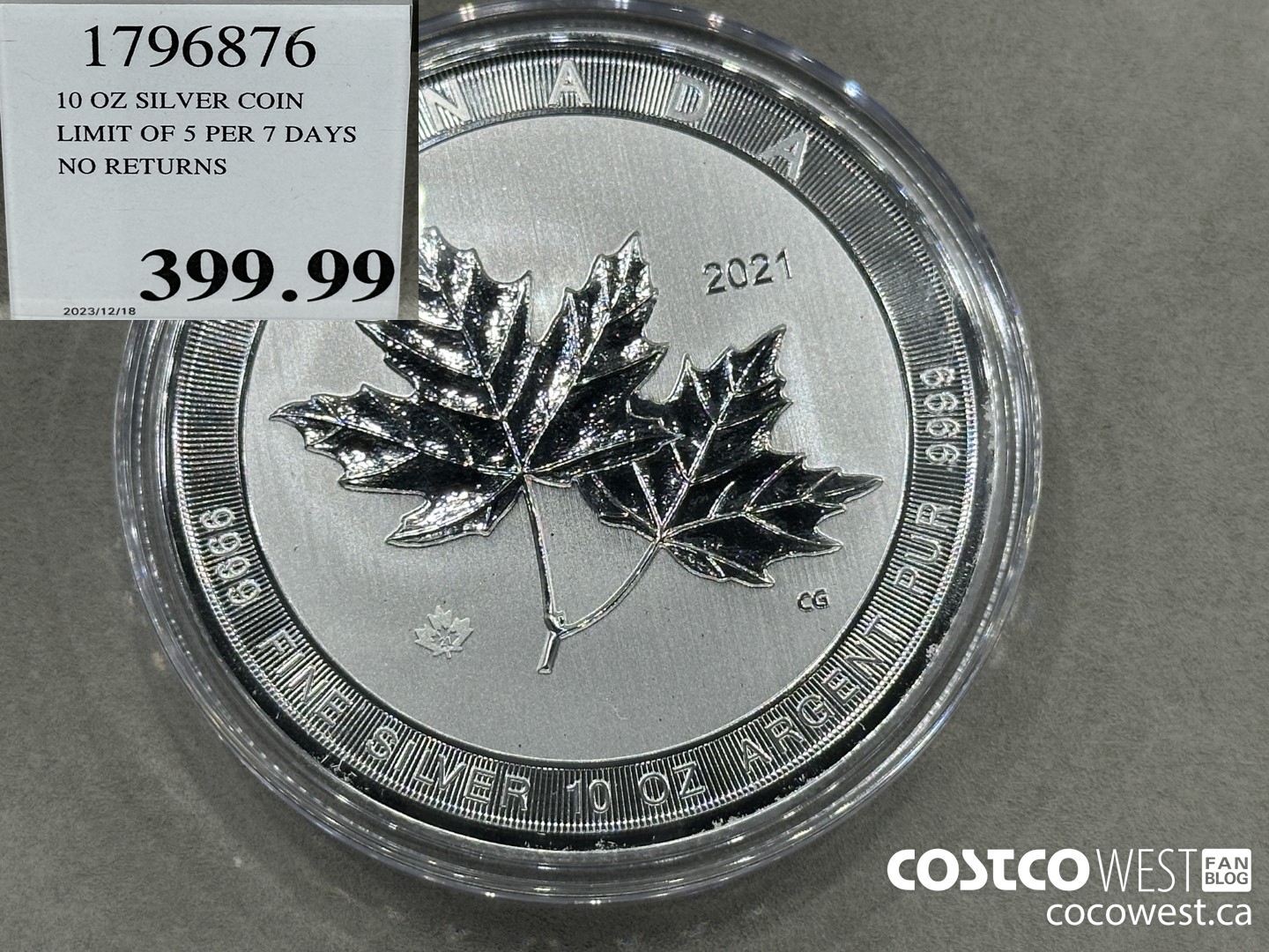 1796876 10 OZ SILVER COIN LIMIT OF 5 PER 7 DAYS NO RETURNS $399.99