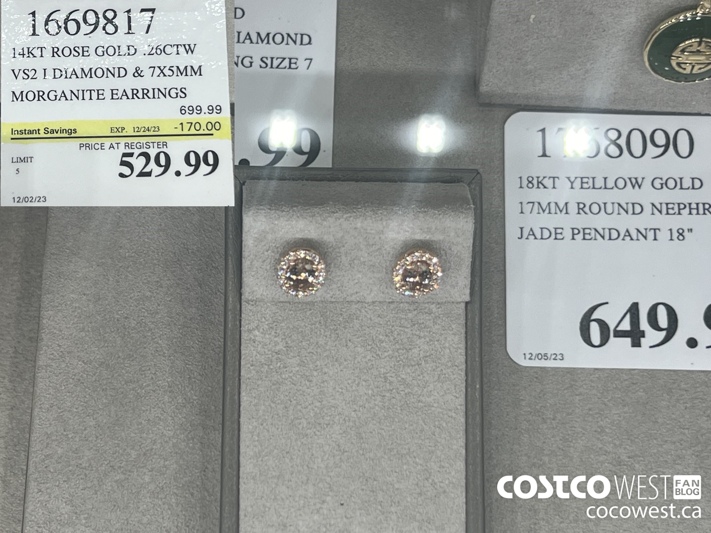 1669817 14KT ROSE GOLD .25CTW VS2 I DIAMOND & 7X5MM MORGANITE EARRINGS ($170.00 INSTANT SAVINGS EXPIRES ON 2023-12-24) $529.99