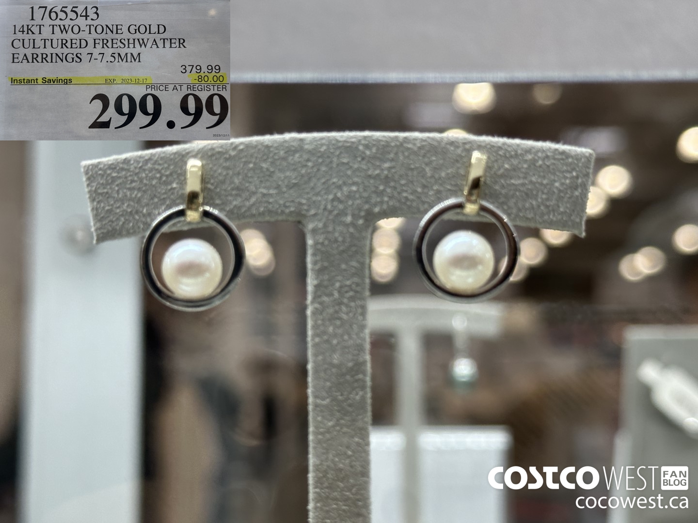 1765543 14KT TWO-TONE GOLD CULTURED FRESHWATER EARRINGS 7-7.5MM ($80.00 INSTANT SAVINGS EXPIRES ON 2023-12-17) $299.99