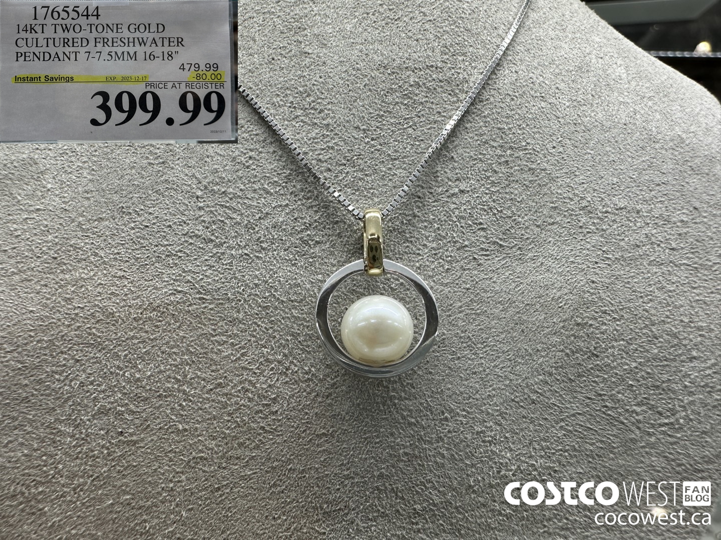 1765544 14KT TWO-TONE GOLD CULTURED FRESHWATER PENDANT 7-7.5MM 16-18