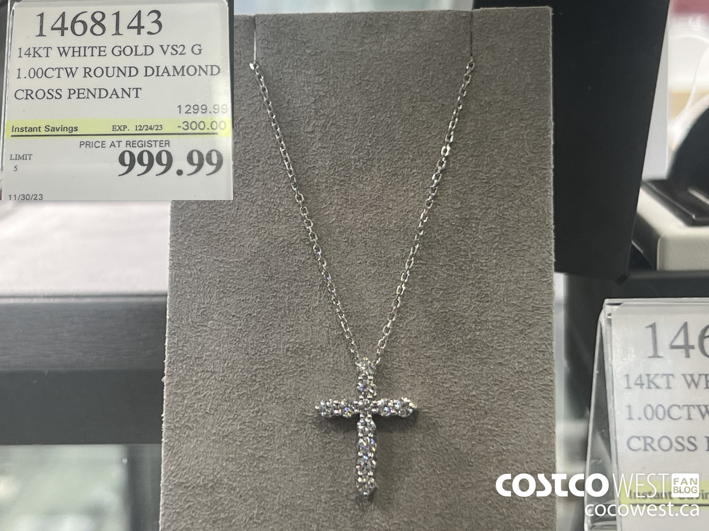 1468143 14KT WHITE GOLD VS2 G 1.00CTW ROUND DIAMOND CROSS PENDANT ($300.00 INSTANT SAVINGS EXPIRES ON 2023-12-24) $999.99