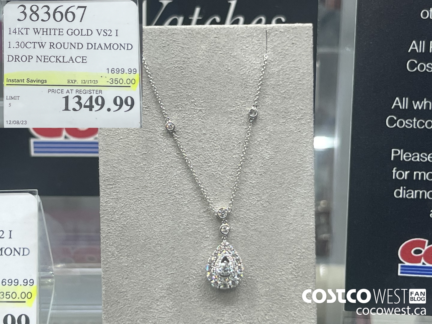 383667 14KT WHITE GOLD VS2 I 1.30CTW ROUND DIAMOND DROP NECKLACE ($350.00 INSTANT SAVINGS EXPIRES ON 2023-12-17) $1349.99