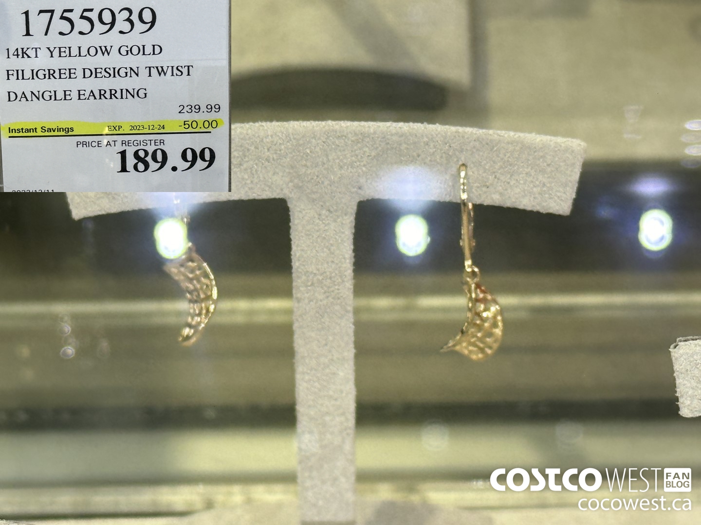 1755939 14KT YELLOW GOLD FILIGREE DESIGN TWIST DANGLE EARRING ($50.00 INSTANT SAVINGS EXPIRES ON 2023-12-24) $189.99