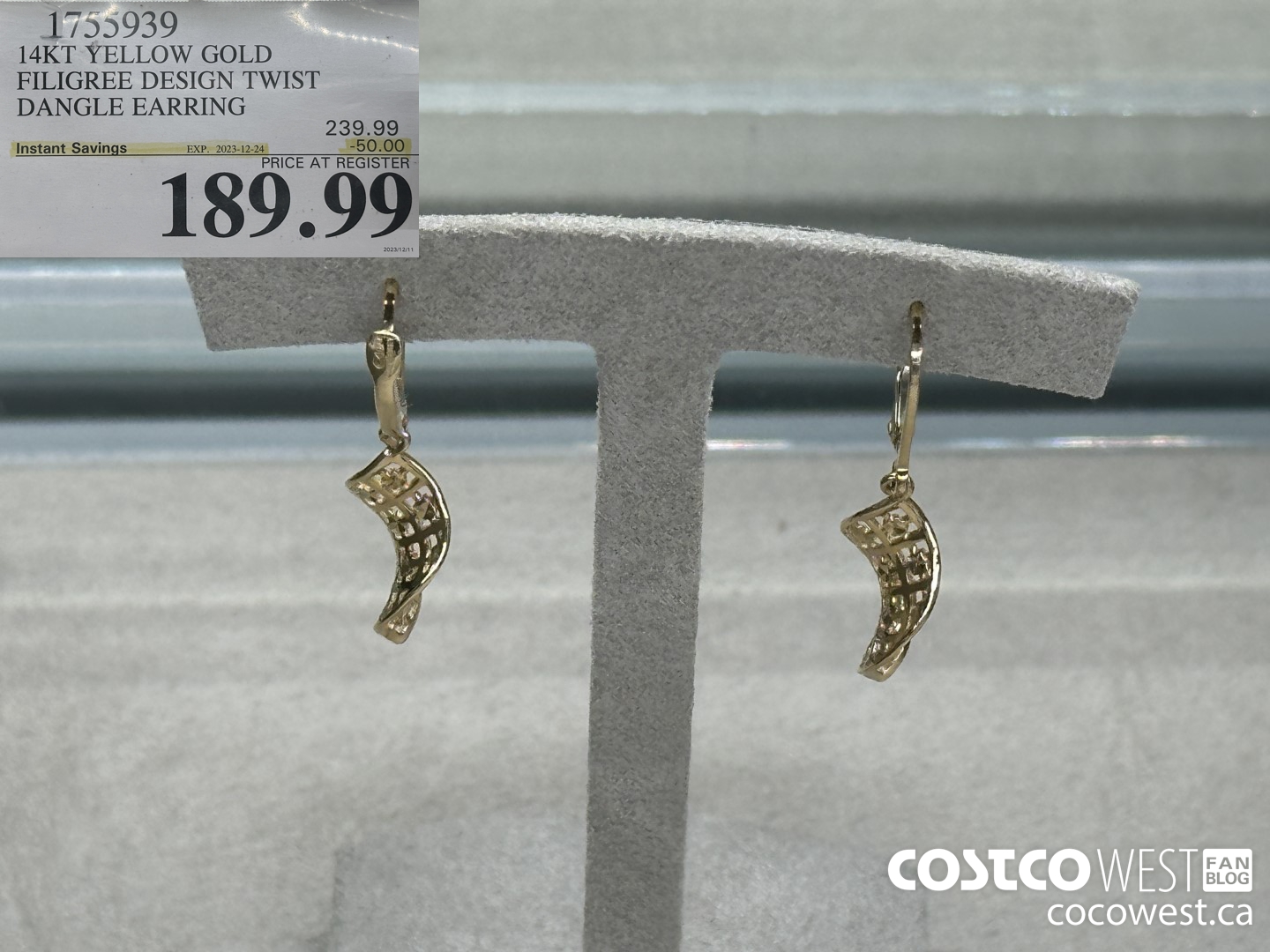 1755939 14KT YELLOW GOLD FILIGREE DESIGN TWIST DANGLE EARRING ($50.00 INSTANT SAVINGS EXPIRES ON 2023-12-24) $189.99
