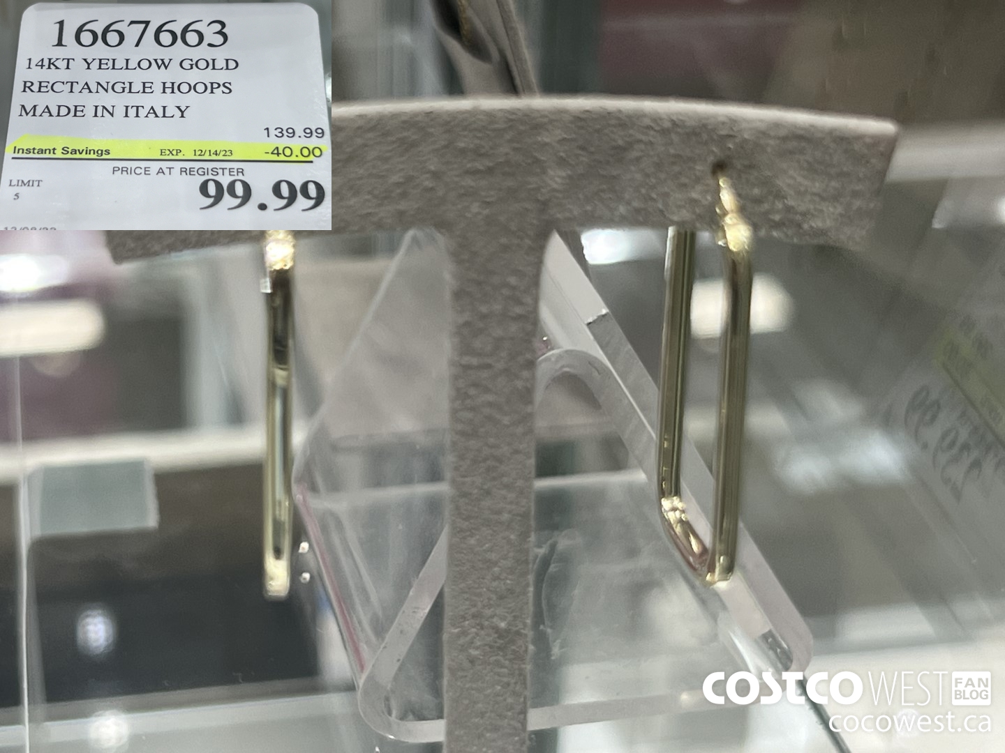 1667663 14KT YELLOW GOLD RECTANGLE HOOPS MADE IN ITALY ($40.00 INSTANT SAVINGS EXPIRES ON 2023-12-14) $99.99