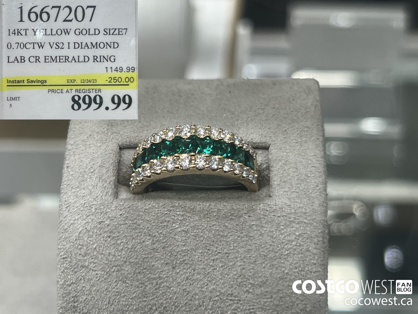 1667207 14KT YELLOW GOLD SIZE7 0.70CTW VS2 I DIAMOND LAB CR EMERALD RING ($250.00 INSTANT SAVINGS EXPIRES ON 2023-12-24) $899.99