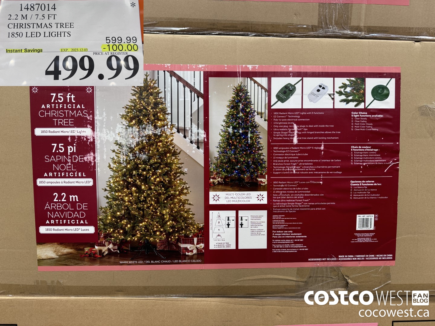 1487014 2.2M / 7.5FT CHRISTMAS TREE 1850 LED LIGHTS ($100.00 INSTANT SAVINGS EXPIRES ON 2023-12-03) $499.99