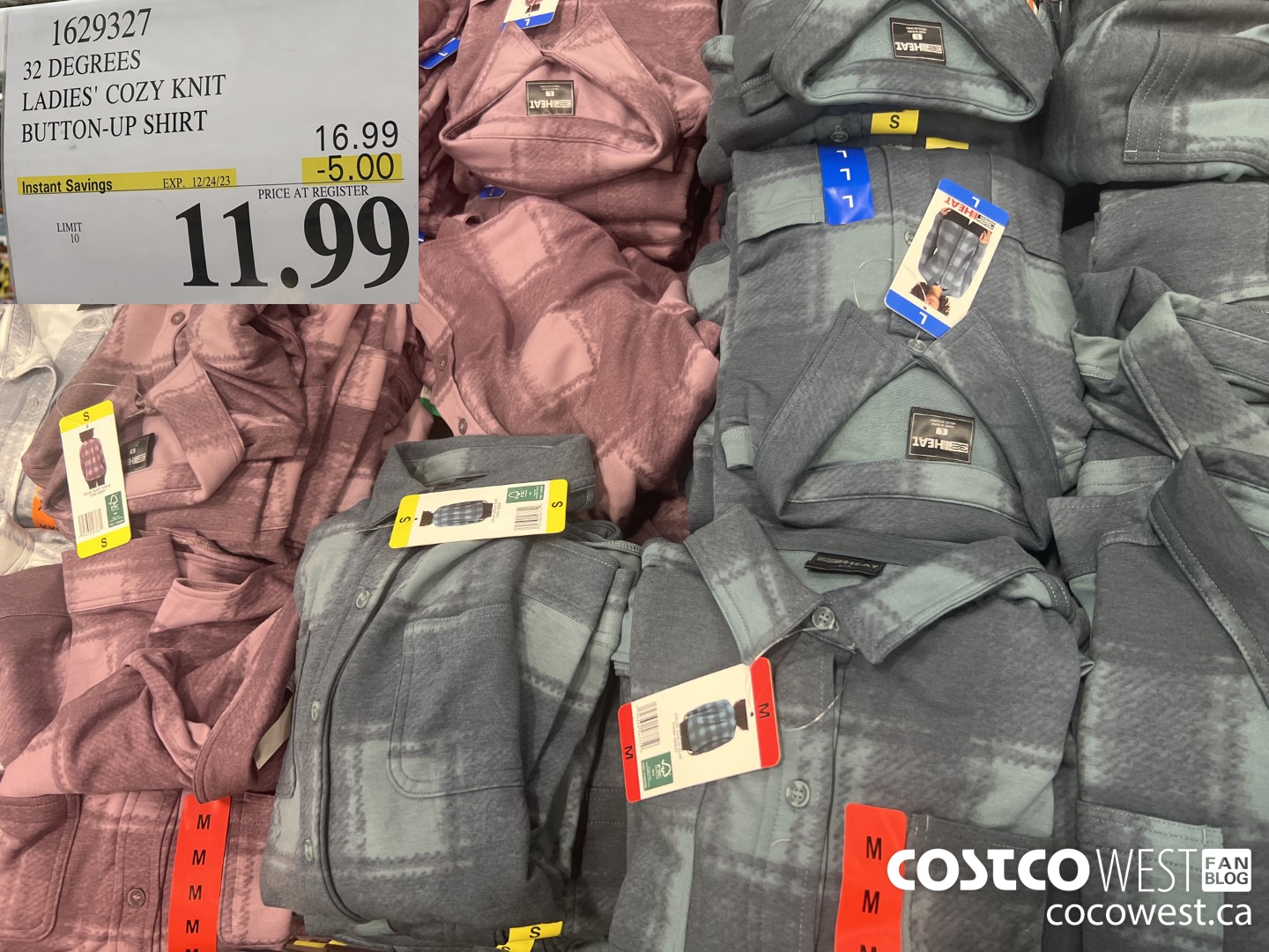 1629327 32 DEGREES LADIES COZY KNIT BUTTON-UP SHIRT ($5.00 INSTANT SAVINGS EXPIRES ON 2023-12-24) $11.99