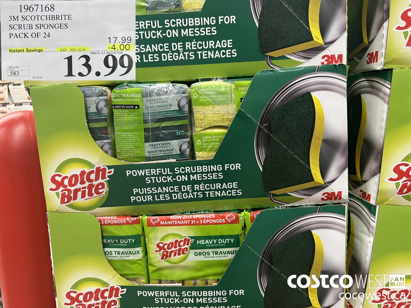 1967168 3M SCOTCHBRITE SCRUB SPONGES PACK OF 24 ($4.00 INSTANT SAVINGS EXPIRES ON 2023-12-24) $13.99