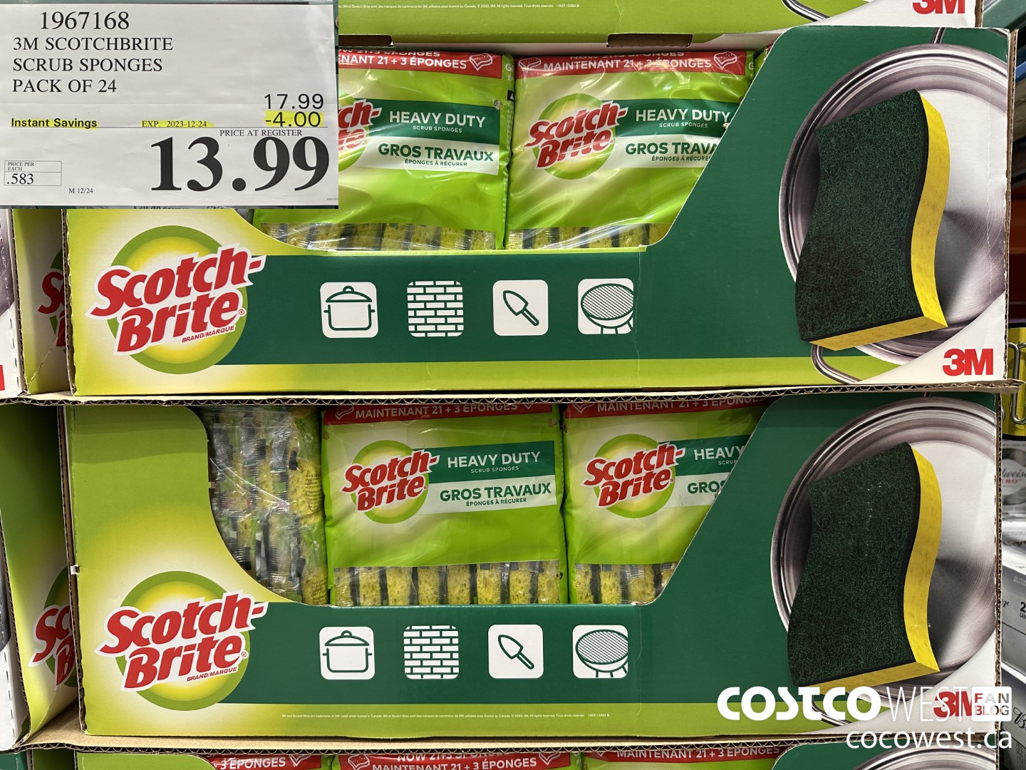 1967168 3M SCOTCHBRITE SCRUB SPONGES PACK OF 24 ($4.00 INSTANT SAVINGS EXPIRES ON 2023-12-24) $13.99