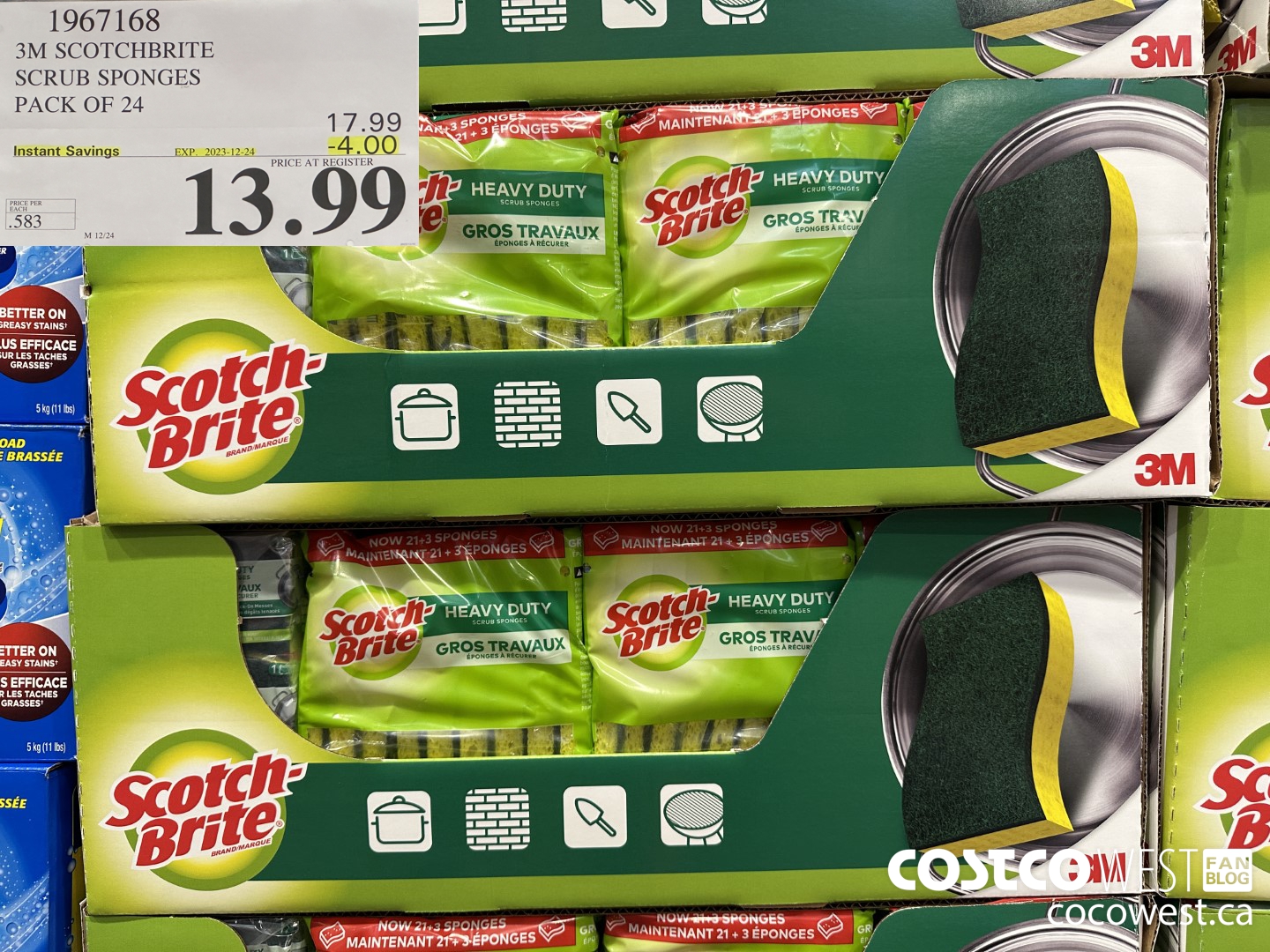 1967168 3M SCOTCHBRITE SCRUB SPONGES PACK OF 24 ($4.00 INSTANT SAVINGS EXPIRES ON 2023-12-24) $13.99